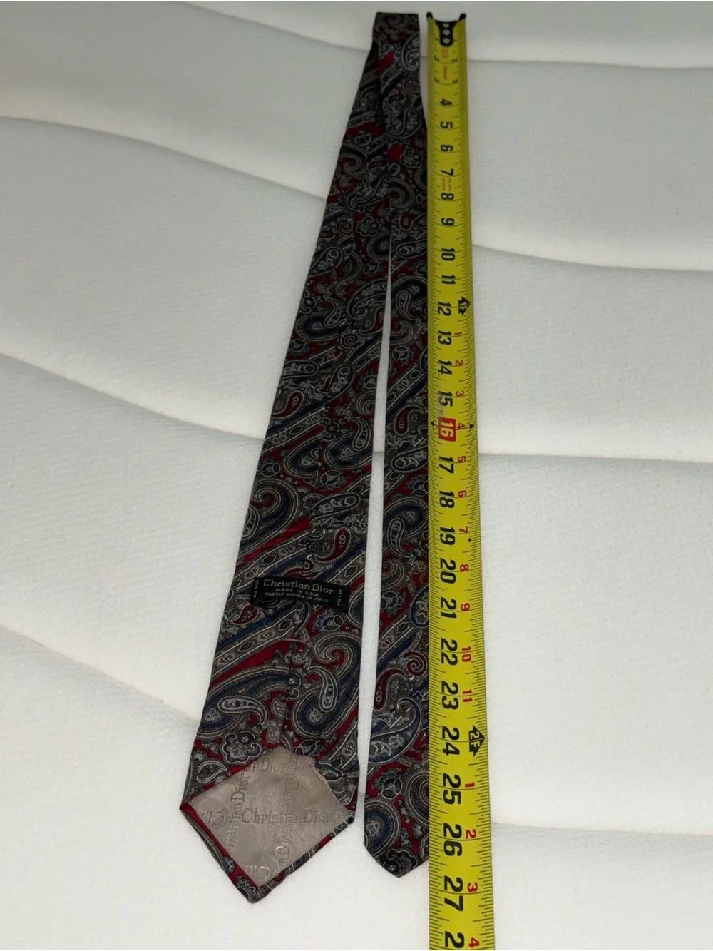 Christian Dior Luxury All Silk Paisley Tie Red & Navy designer Italian woven